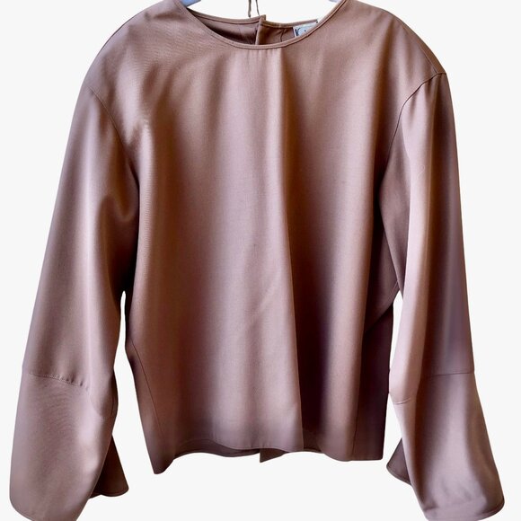 Krizia Italy Vintage Brown WOOL Lined Top Flounce Cuffs Button up Back - Picture 3 of 13